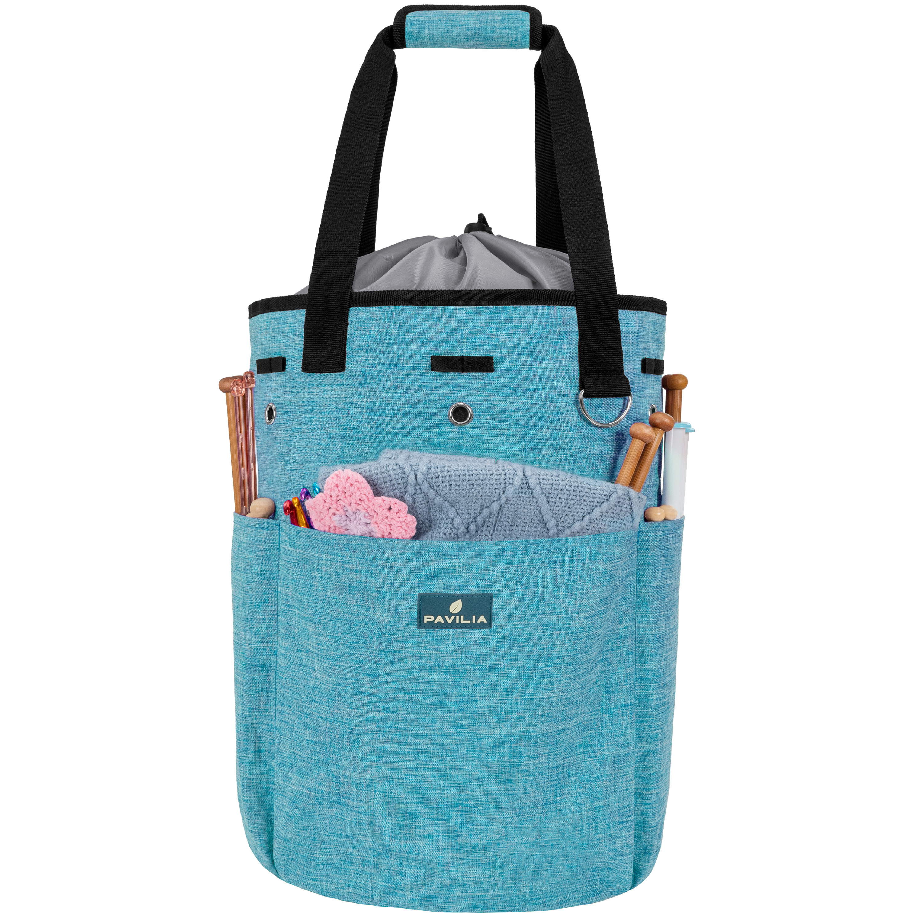 PAVILIA Knitting Bag Crochet Organizer Bag, Yarn Storage Tote, Knitting  Accessories Supplies, Yarn Holder For Knitting With Grommets, Needles Hooks  Essentials, Crochet Project Case (Turquoise Blue) 
